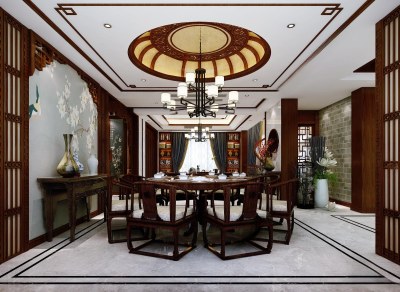 中式家居餐厅3D模型下载